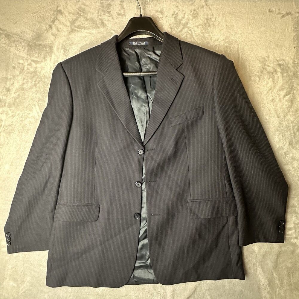 Franco Tassi Men’s Navy Pinstripe Wool Sport Coat 43R 3-Button Made In Canada